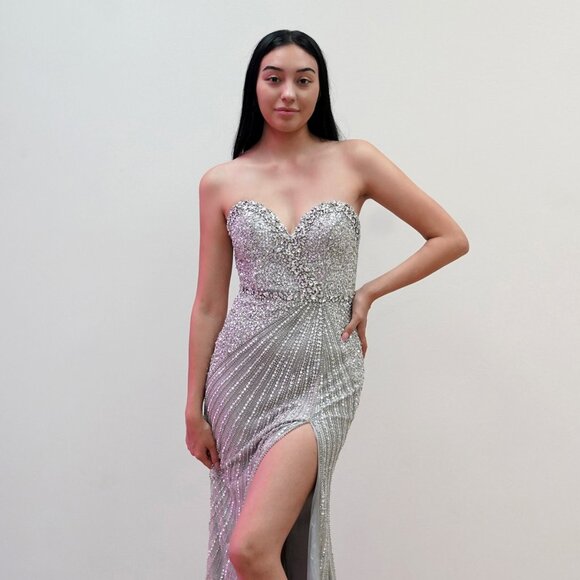 New Strapless Pageant Long Tulle Dress w/ Matching Choker & Leg Slit JT2714C - Picture 1 of 8